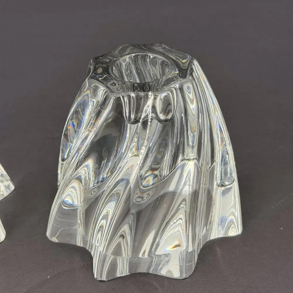 Baccarat Pair of Heavy Crystal Glass Candle Holders ORESTE Swirl France
